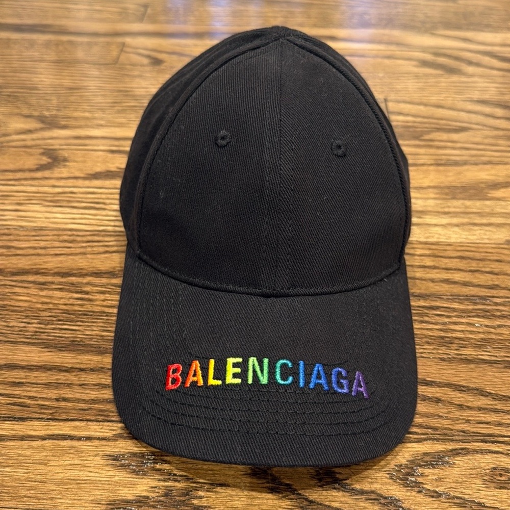 Balenciaga Black Cap / Rainbow Embroidered Logo Size L